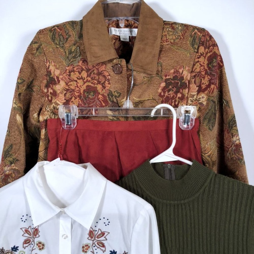 Napa Valley Petites Floral Brown Rust Jacket Suede Skirt Tops 4pc SET Size PP P4